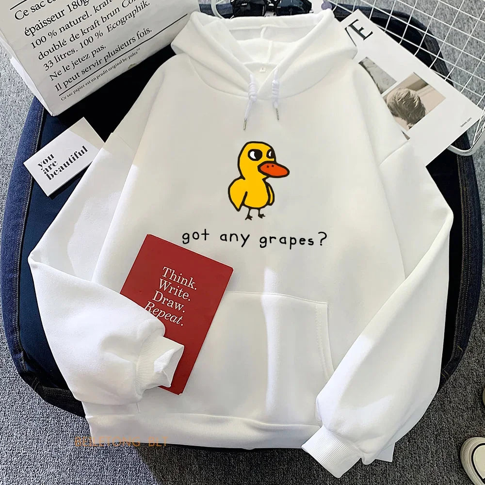 The Duck Song Got Any Grapes Printed Hoodies Kawaii Cartoon Women Sweatshirts Fashion Casual HipHop Sweatshirt Harajuku Unisex