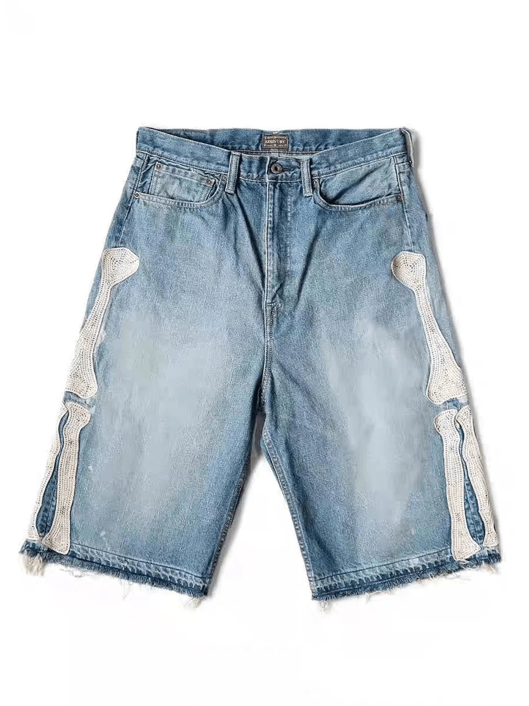 Retro Denim Shorts Y2k Casual Embroidered Bone Denim Shorts