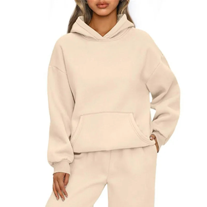 Casual Sports hoodie Sweatshirt Solid-color long-sleeve Women's Fashion Loose hoodie Women's tops pullover