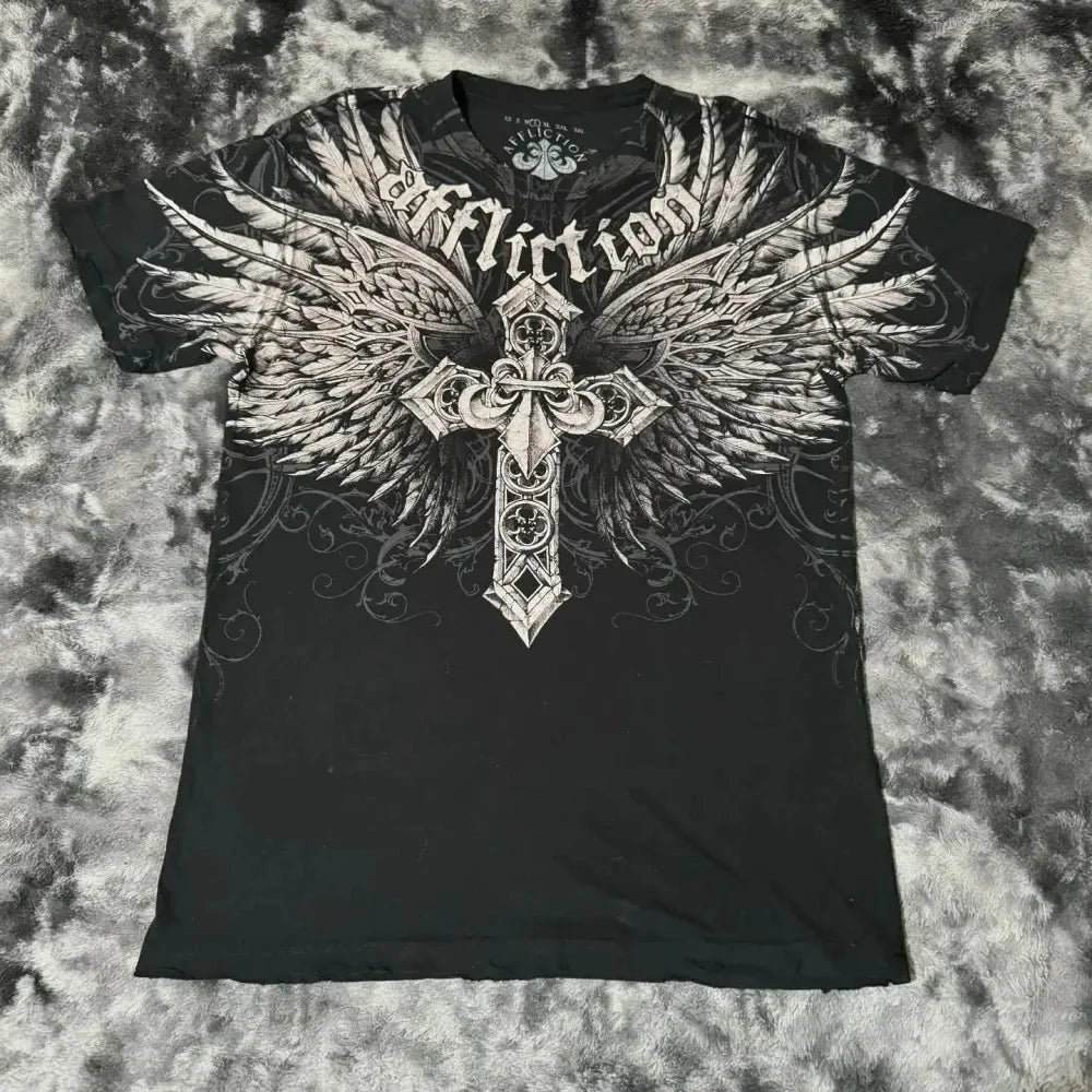 Summer New Men's Breathable Round Neck T-shirt Y2K Retro Clothing Punk Hip Hop Pattern Printed