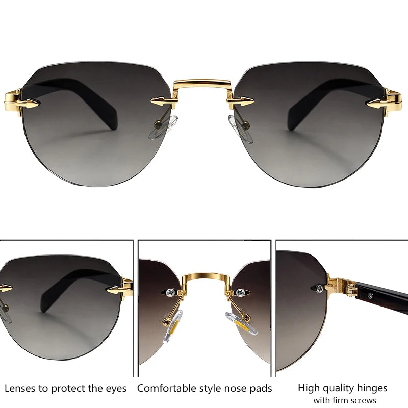 Square Rimless Punk Sunglasses Men Designer Vintage Polygon Metal Sun Glasses Male Fashion Eyewear Pilot Shades