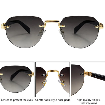 Square Rimless Punk Sunglasses Men Designer Vintage Polygon Metal Sun Glasses Male Fashion Eyewear Pilot Shades