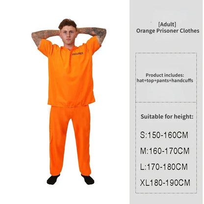 Adult Inmate Costume Orange Prisoner Jumpsuit Jailbird Outfit for Halloween Orange Prisoner Costume Men Jail Jumpsuit Costume