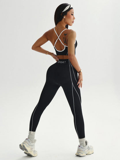 2Pcs Women's Yoga Fitness Set Seamless Breathable Activewear Sexy Sports Bra Top High-Waisted Leggings Set