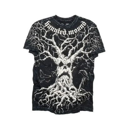 Summer New Men's Breathable Round Neck T-shirt Y2K Retro Clothing Punk Hip Hop Pattern Printed
