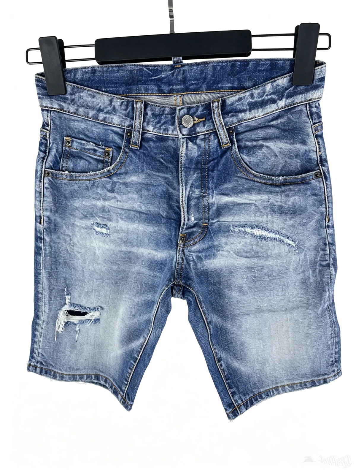 3006 Summer New Men's Jeans Washed Ripped Patch Paint Slim-fit Micro-elastic Denim Shorts Men's Black