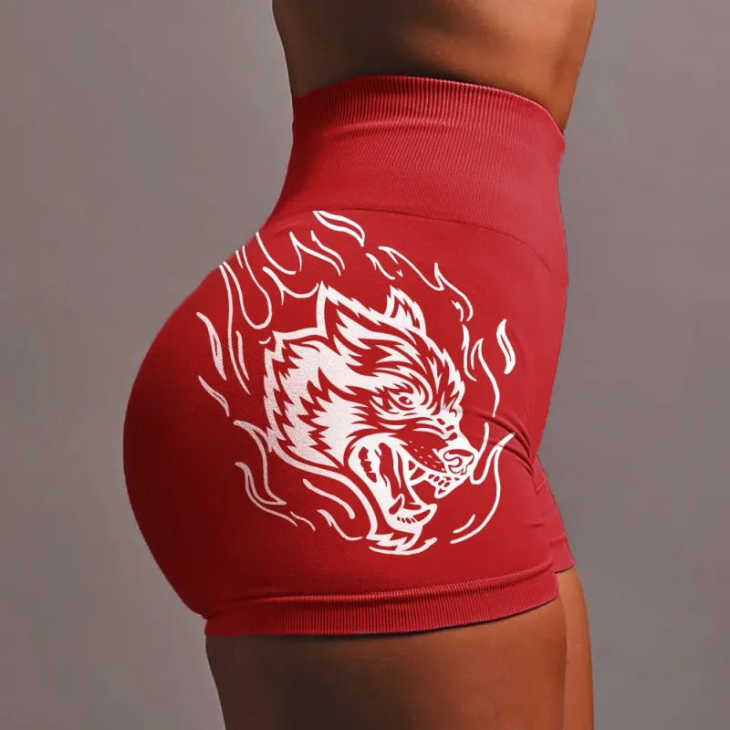 Wolf head three-piece pants high-elastic seamless high-waisted shorts