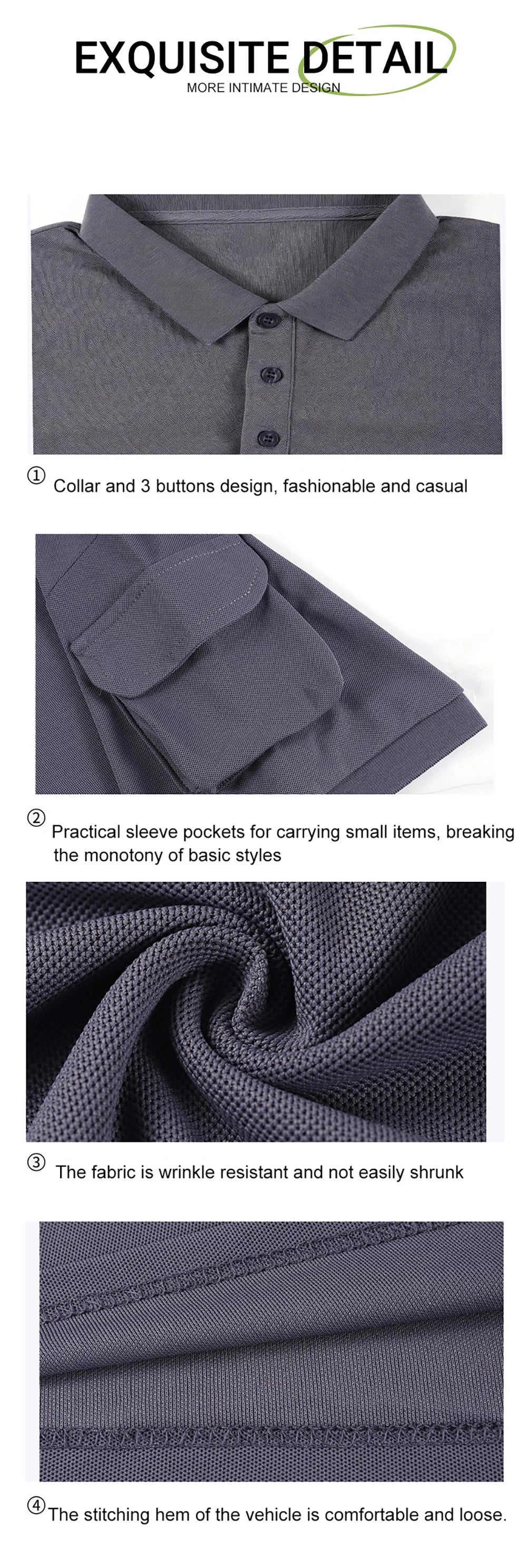 Soft Breathable Pocket Short Sleeve For Man Summer Loose Solid Polo Shirt New Fashion Daily Streetwear Sport Basic T-Shirt