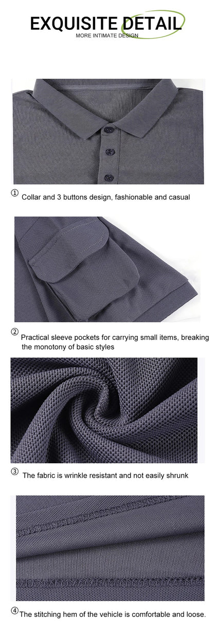 Soft Breathable Pocket Short Sleeve For Man Summer Loose Solid Polo Shirt New Fashion Daily Streetwear Sport Basic T-Shirt