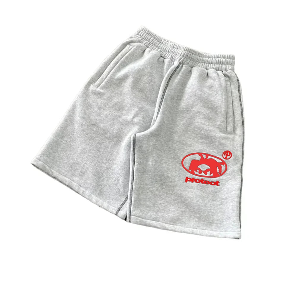 Grey Cotton Y2K Hiphop Streetwear Shorts European Street Style Trendy Baggy Casual Cargo Urban Casual Wear Fashion