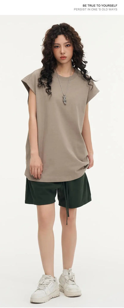 270gsm Summer Tank TopSleeveless T shirt 100% Cotton Solid Color Men Oversized Causal O-neck Basic T-shirt High Quality