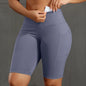 Solid Color Women Shorts with 3 Pockets Butt Lifting Workout Tights Stretch Athletic Five-pointed Pants Outdoor Fitness Shorts
