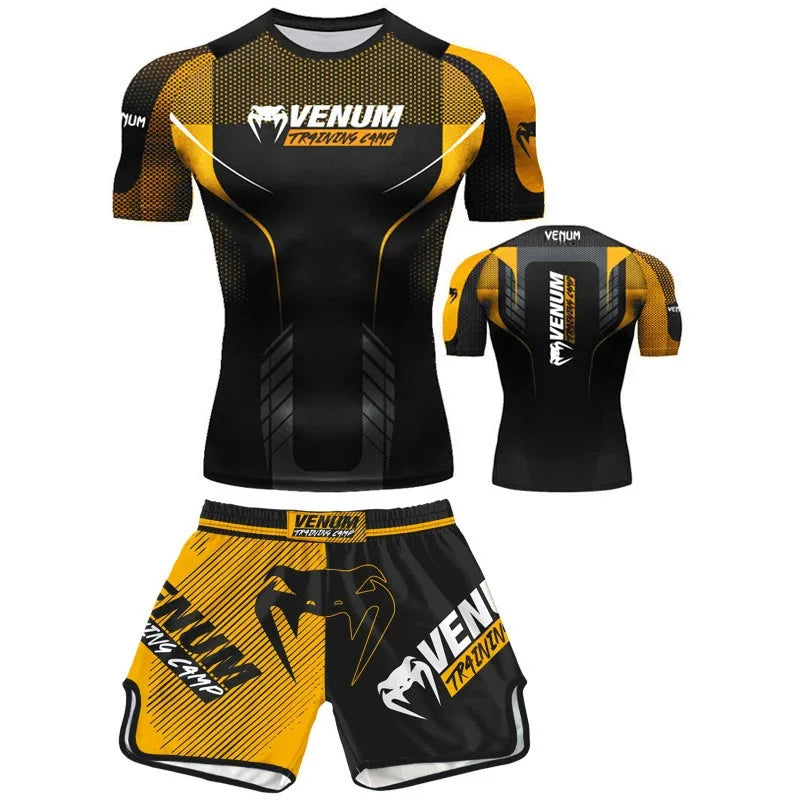 Free fighting and Boxing MuayThai Shirt shorts set Venom UFC Sets Quick-Drying Breathable Polyester Training T-Shirt Shorts set