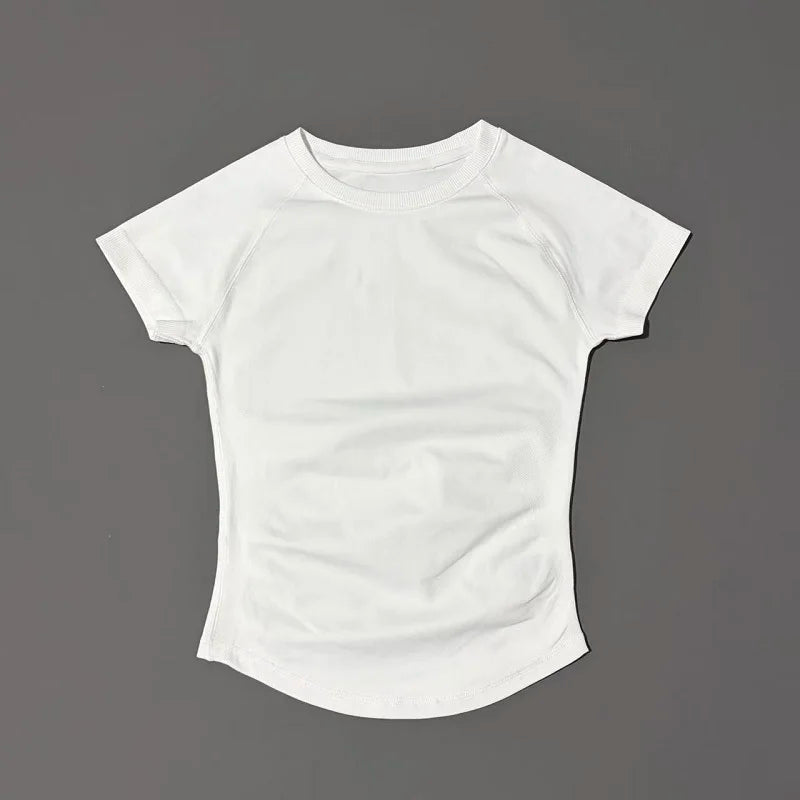 Histello Women Short Sleeve Sports T-Shirt Round Neck Breathable Stretchy Quick Dry Top Yoga Gym Running Fitness Activewear
