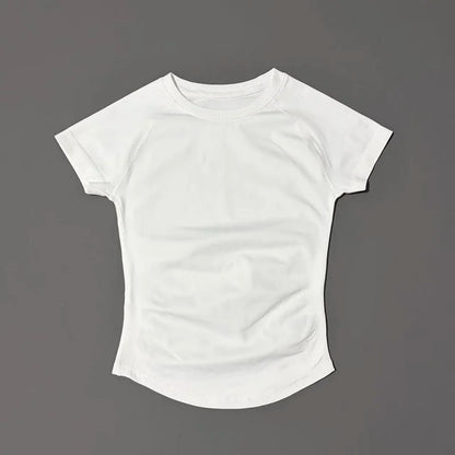 Histello Women Short Sleeve Sports T-Shirt Round Neck Breathable Stretchy Quick Dry Top Yoga Gym Running Fitness Activewear