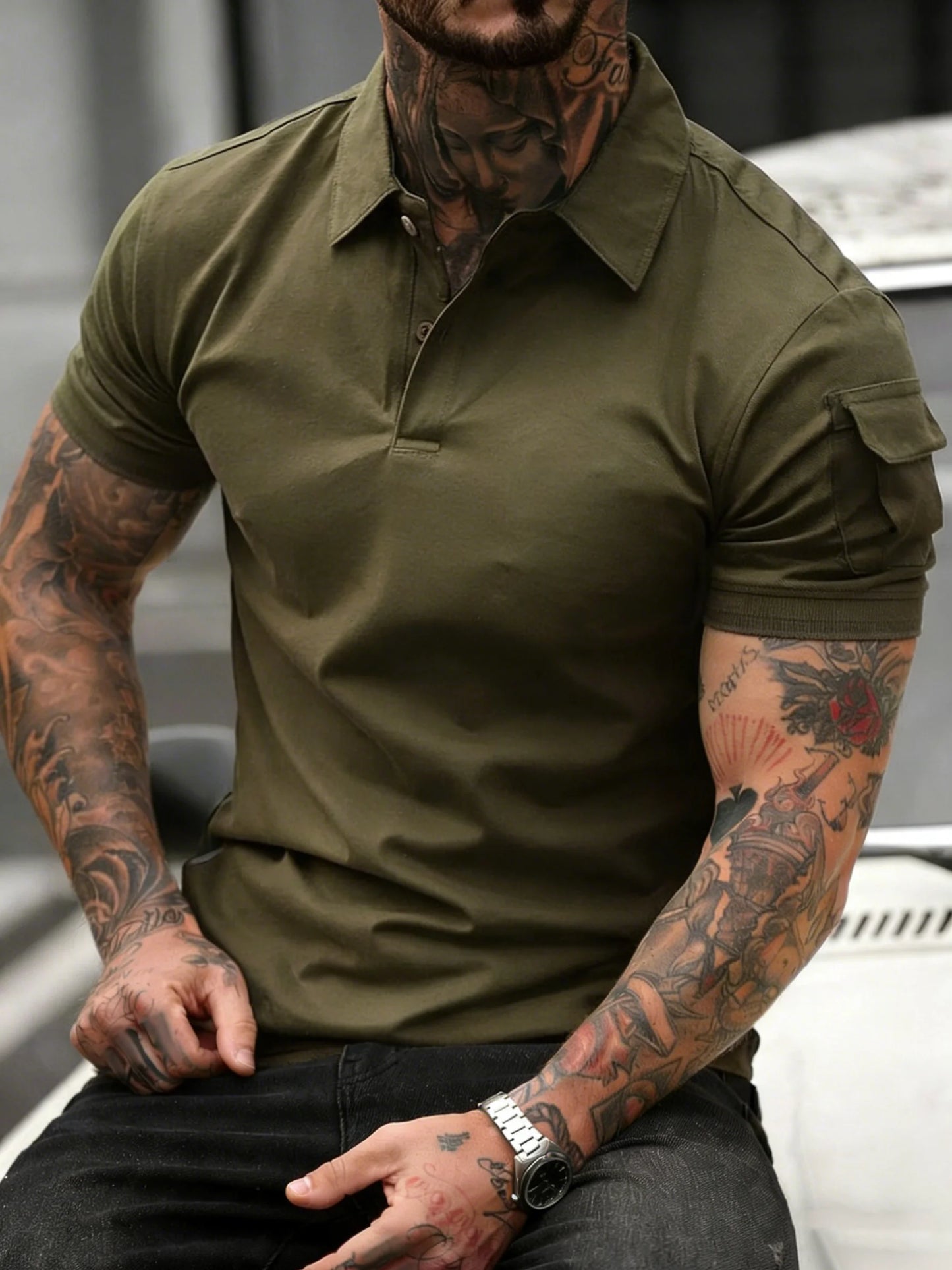 Soft Breathable Pocket Short Sleeve For Man Summer Loose Solid Polo Shirt New Fashion Daily Streetwear Sport Basic T-Shirt