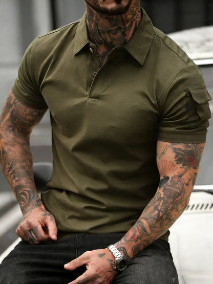 Soft Breathable Pocket Short Sleeve For Man Summer Loose Solid Polo Shirt New Fashion Daily Streetwear Sport Basic T-Shirt