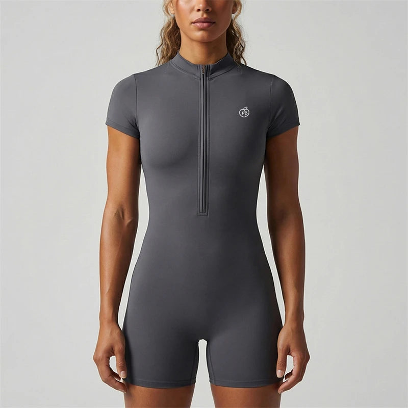 Women New Bum Zipper Workout Rompers Sports Overalls Women Gym Clothing Running Fitness Suits Gym Tracksuit Short Jumpsuits