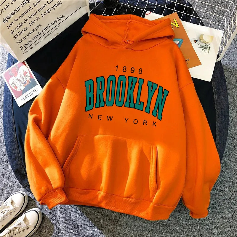 New Fleece Loose Women's Hoodie Brooklyn Printed Couple Hoodie