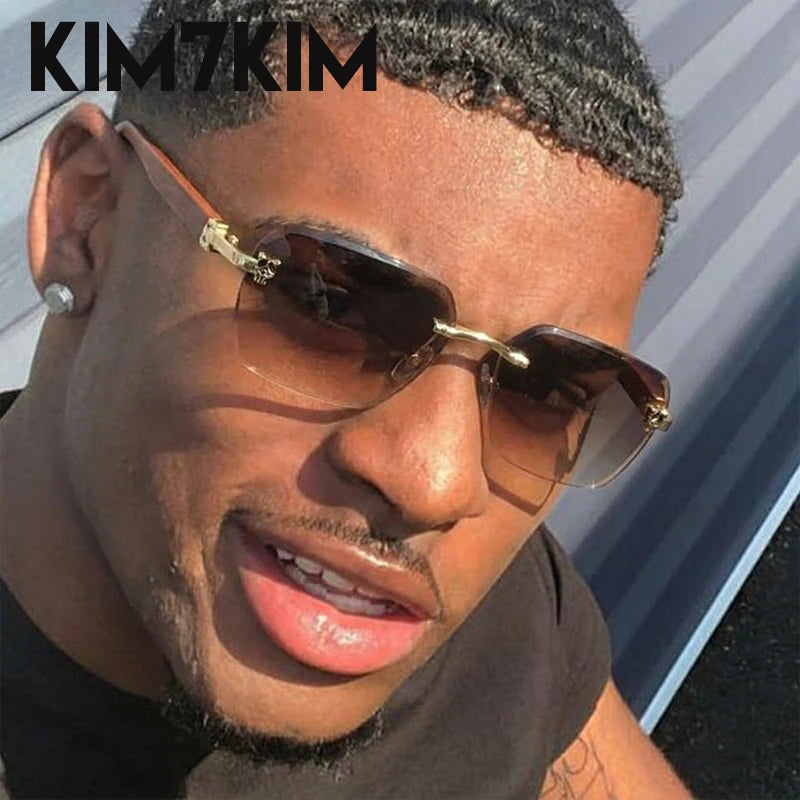 Square Rimless Photochromic Sunglasses Men Vintage Sun Glasses Luxury Designer Shades Male Cut Lenses Frameless Eyewear