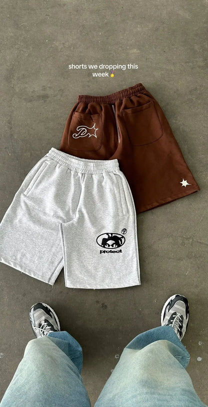 Grey Cotton Y2K Hiphop Streetwear Shorts European Street Style Trendy Baggy Casual Cargo Urban Casual Wear Fashion