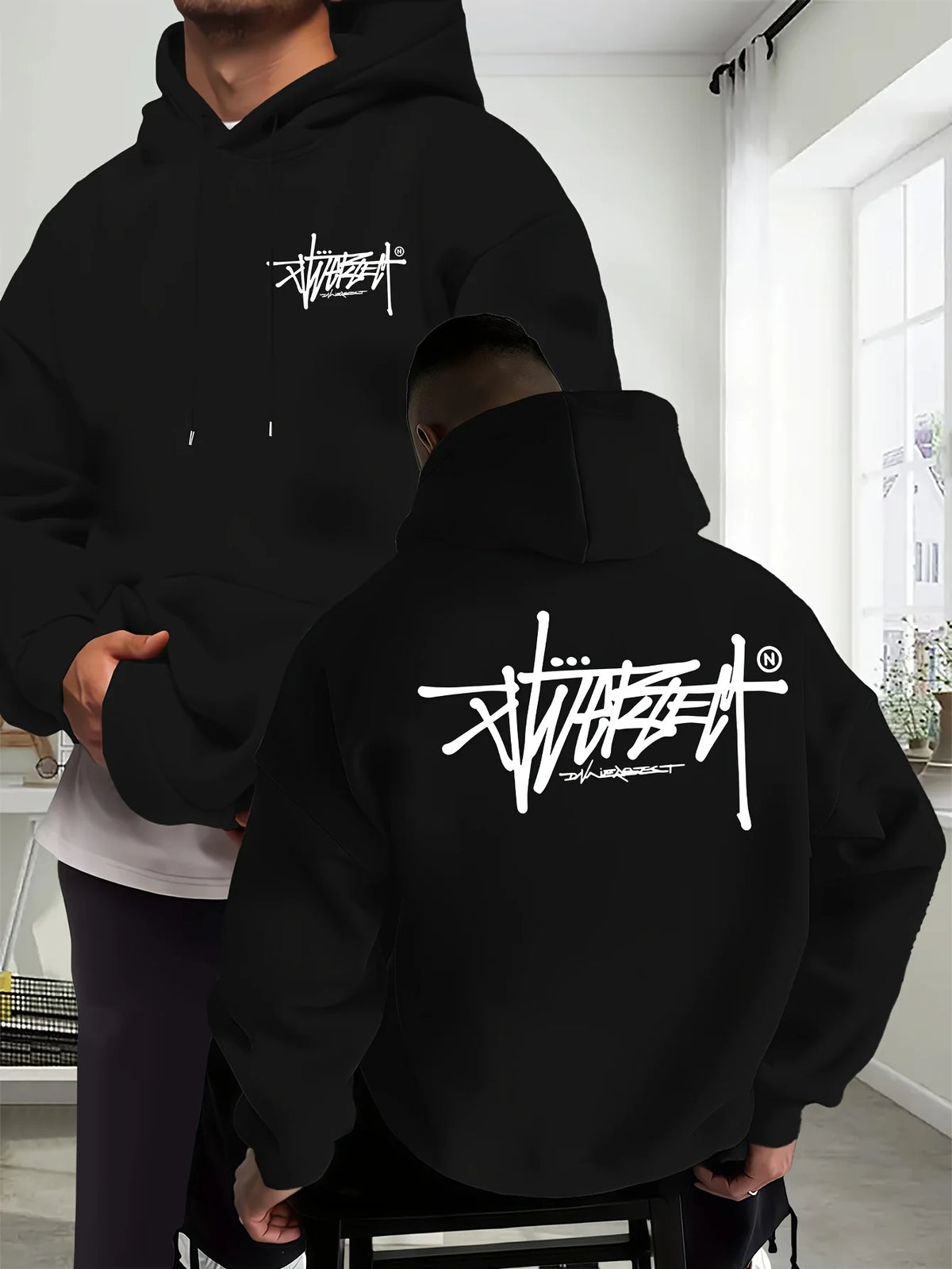 New men's port hooded shirt providing warmth and comfort Suitable for wearing in autumn and winter Fashionable printed design