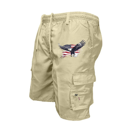 Male Cargo Shorts Elastic Waist Cycling Shorts Multi-pockets Loose Work Short Pants Outdoor Sport Printed Casual Shorts