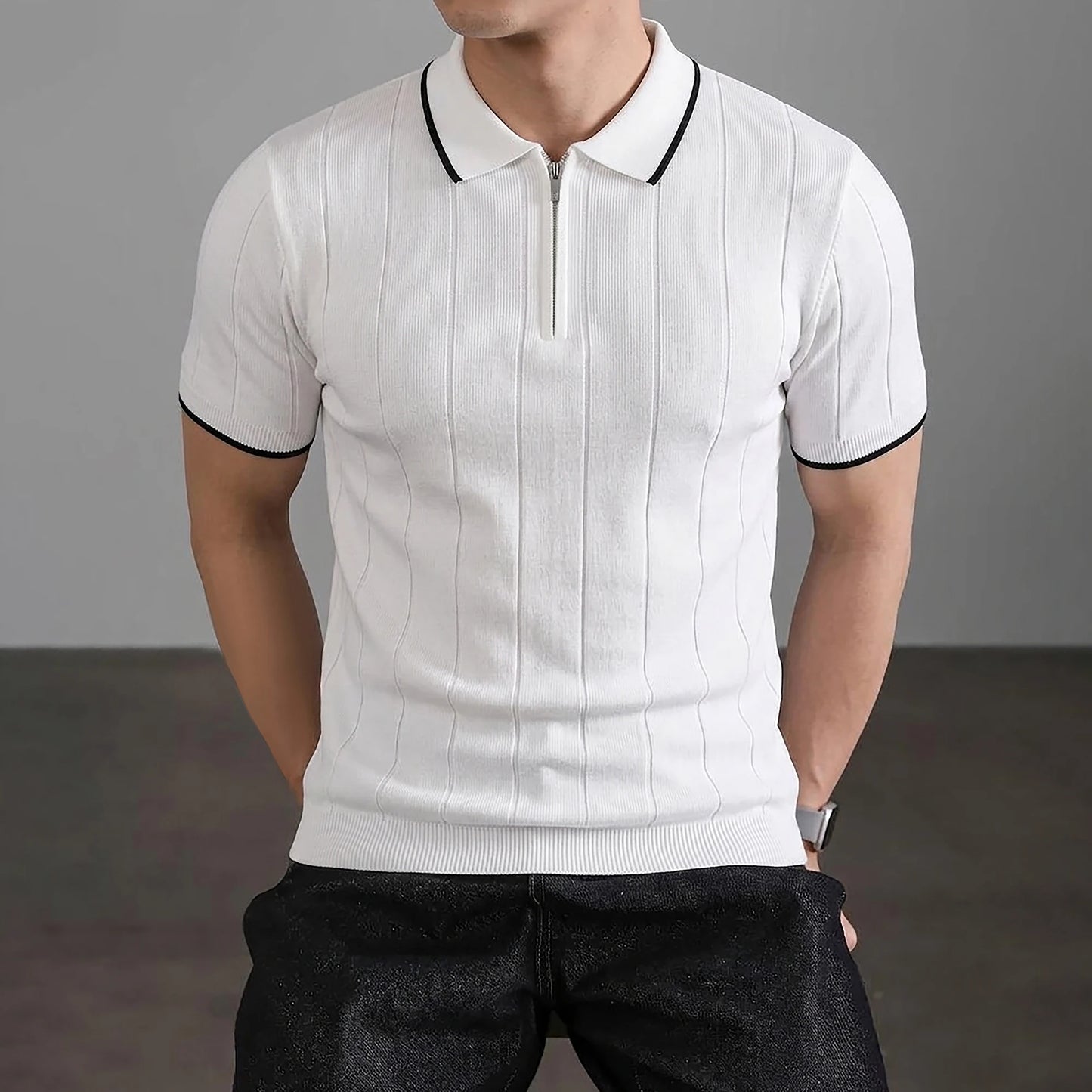Profashions Men's Polo New Summer Half Zipper Design Men's Short Polo