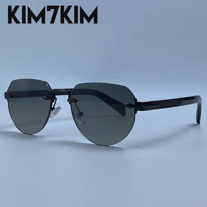 Square Rimless Punk Sunglasses Men Designer Vintage Polygon Metal Sun Glasses Male Fashion Eyewear Pilot Shades