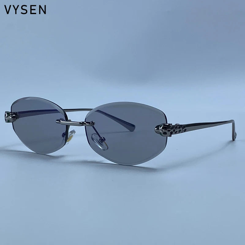 Vintage Rimless Oval Punk Sunglasses Men Luxury Designer Leopard Head Frameless Sun Glasses Hip Hop Outdoor Shades Eyewear