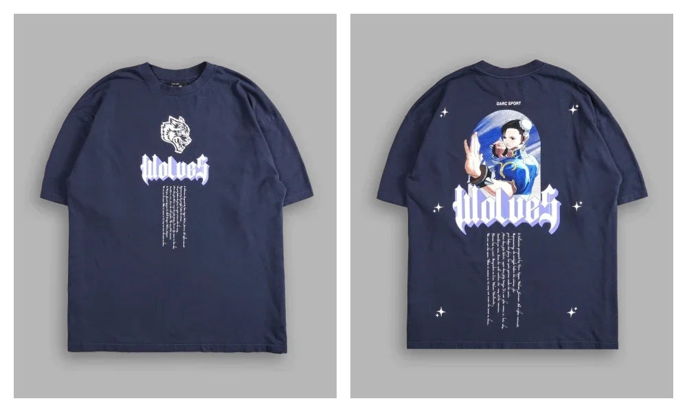 WOLVES CLUB STABILITY "PREMIUM" OVERSIZED TEE IN BLACK Summer Men's and Women's T-shirt Fashion Loose Printed Tops