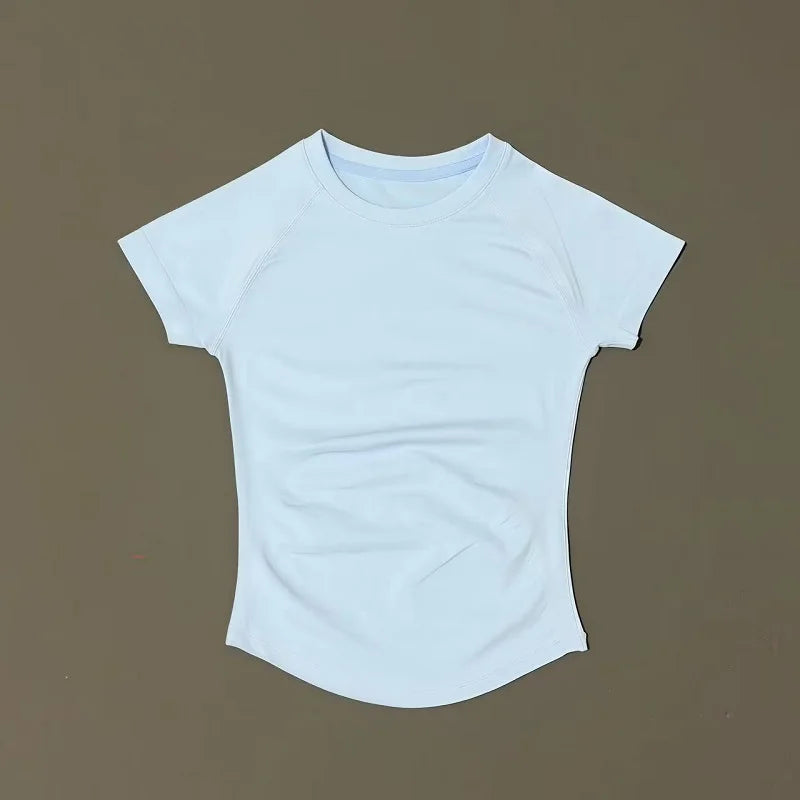 Histello Women Short Sleeve Sports T-Shirt Round Neck Breathable Stretchy Quick Dry Top Yoga Gym Running Fitness Activewear