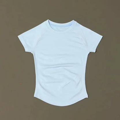 Histello Women Short Sleeve Sports T-Shirt Round Neck Breathable Stretchy Quick Dry Top Yoga Gym Running Fitness Activewear