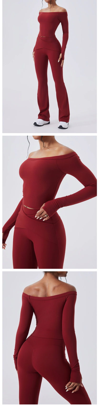 Slash Neck Long Sleeve Yoga Shirts Women Crop Top Breathable Quick Dry Sport T-shirt Female Gym Workout Top Fitness Clothing New
