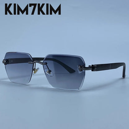 Square Rimless Photochromic Sunglasses Men Vintage Sun Glasses Luxury Designer Shades Male Cut Lenses Frameless Eyewear