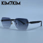 Square Rimless Photochromic Sunglasses Men Vintage Sun Glasses Luxury Designer Shades Male Cut Lenses Frameless Eyewear