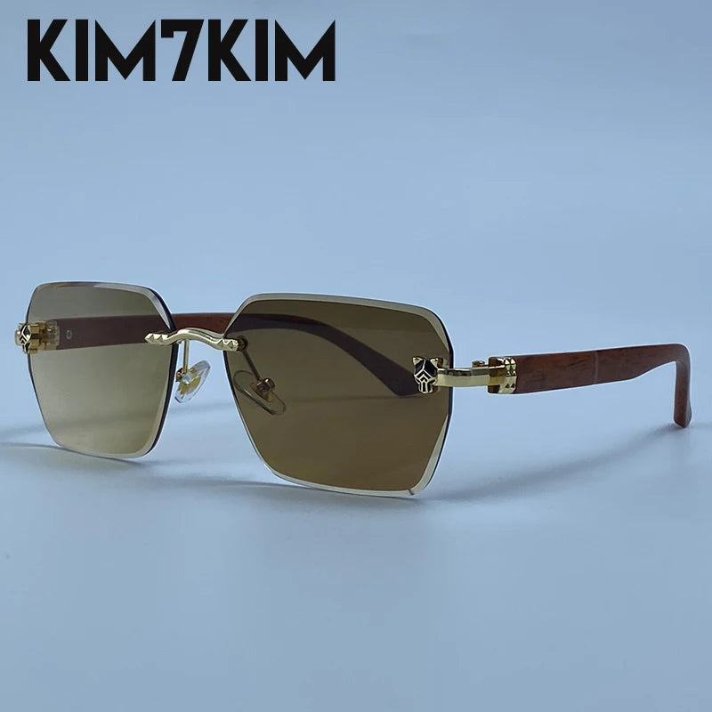 Square Rimless Photochromic Sunglasses Men Vintage Sun Glasses Luxury Designer Shades Male Cut Lenses Frameless Eyewear