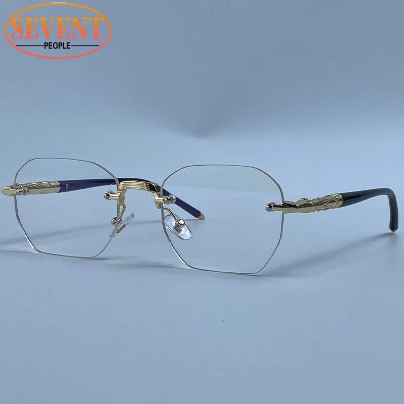 Steampunk Rimless Square Sunglasses Men Luxury Designer Vintage Metal Polygon Outdoor Sun Glasses Male Frameless Shades