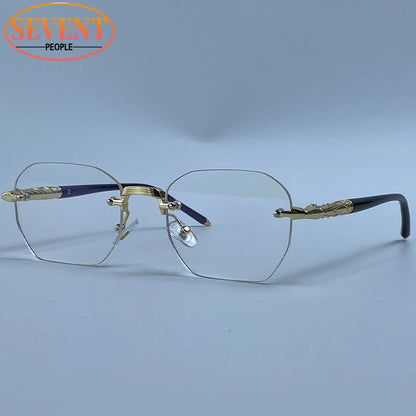 Steampunk Rimless Square Sunglasses Men Luxury Designer Vintage Metal Polygon Outdoor Sun Glasses Male Frameless Shades