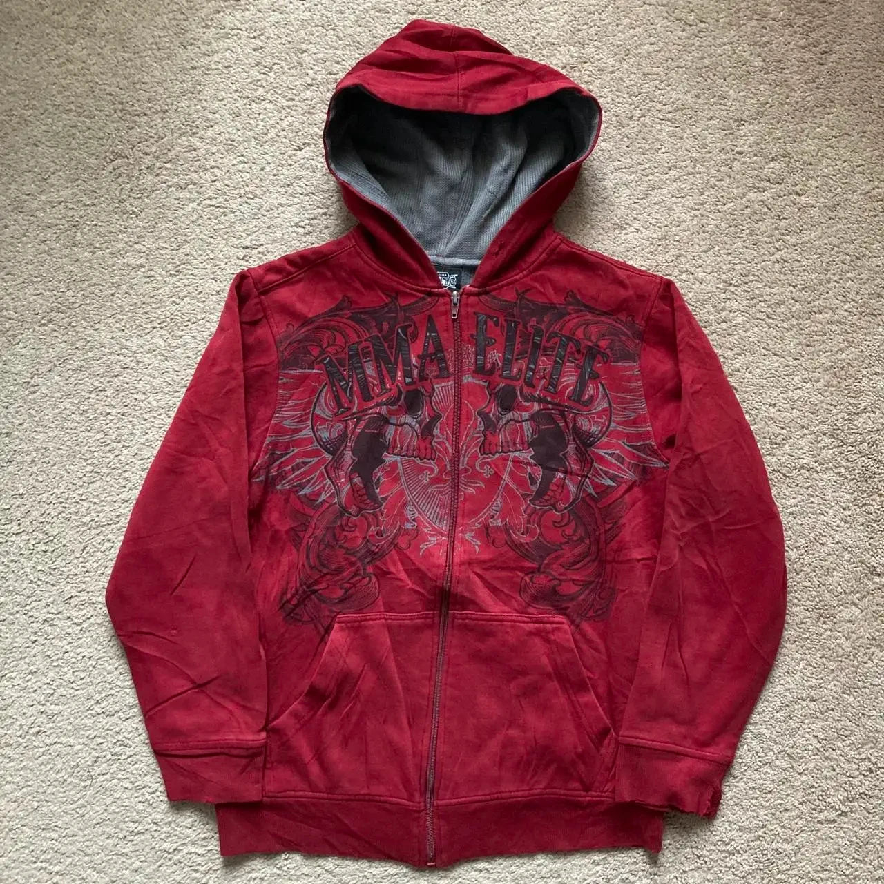 American Vintage Oversized Skull Graphic Zipper Hoodie Men Y2K Harajuku Hip Hop Gothic Couple Casual Joker Sweatshirt Coats