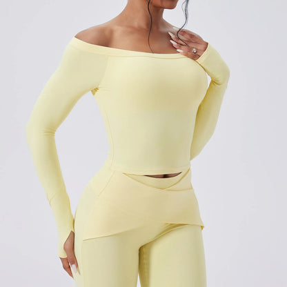 Slash Neck Long Sleeve Yoga Shirts Women Crop Top Breathable Quick Dry Sport T-shirt Female Gym Workout Top Fitness Clothing New