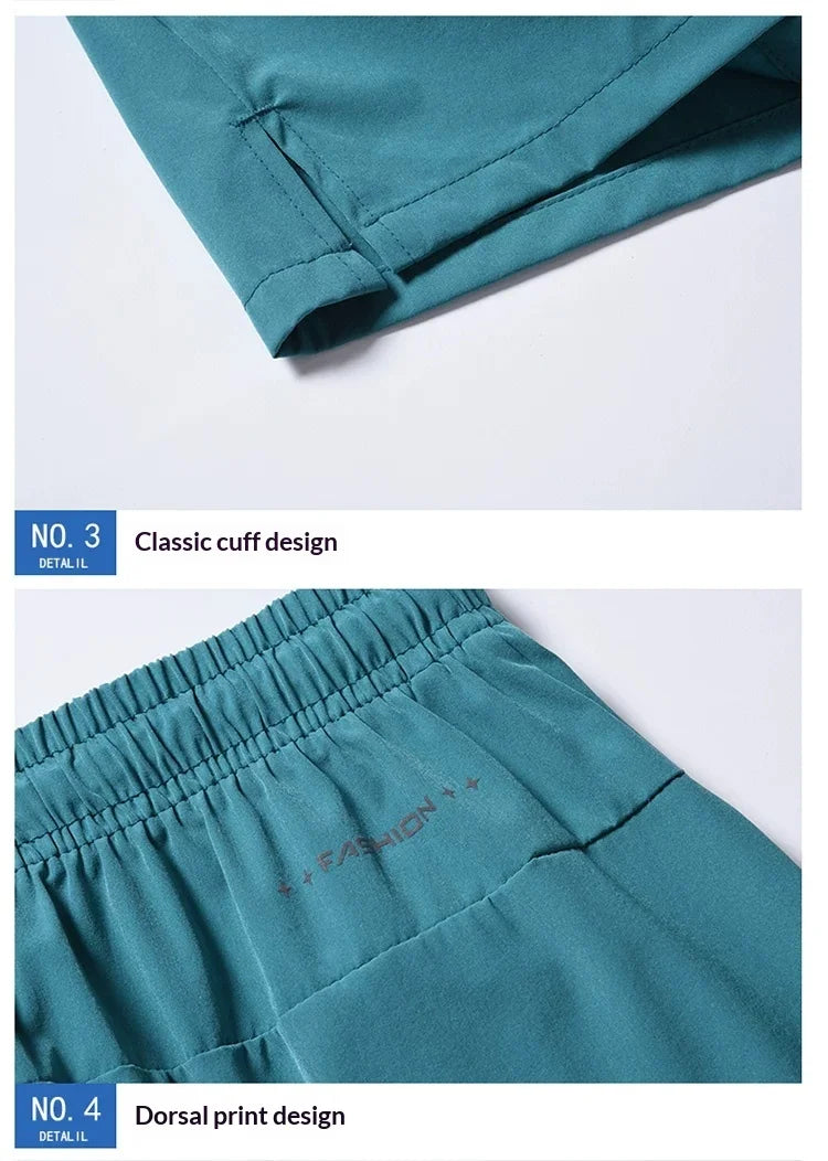 Summer Ice Silk Quick Drying Beach Shorts for Men's Slim Fit Running, Swimming, Fitness, Breathable Shorts