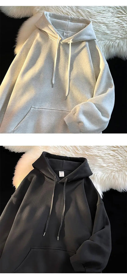 Oversize Hoodie Sweatshirt Pure Color Fleece Lined Couple Style High Quality Green Heavyweight Hooded Jacket for Men And Women