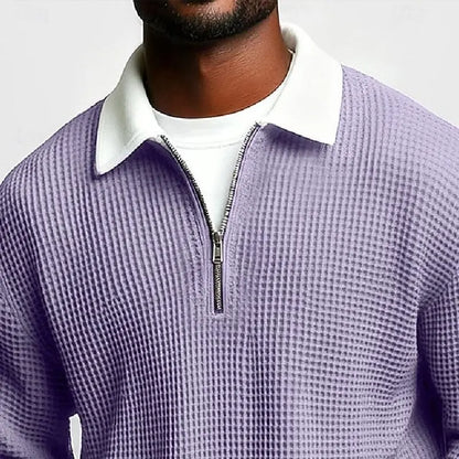 New Style Solid Color Waffle-Knit Long-Sleeve Sweatshirt for Men - Half-Zip Athletic Top (Spring & Autumn Collection)