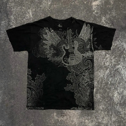 Southpole Y2K Vintage Cotton Graphic Tee Distressed Oversized Unisex T-Shirt with Gothic Print Streetwear Retro Soft Shirt Man