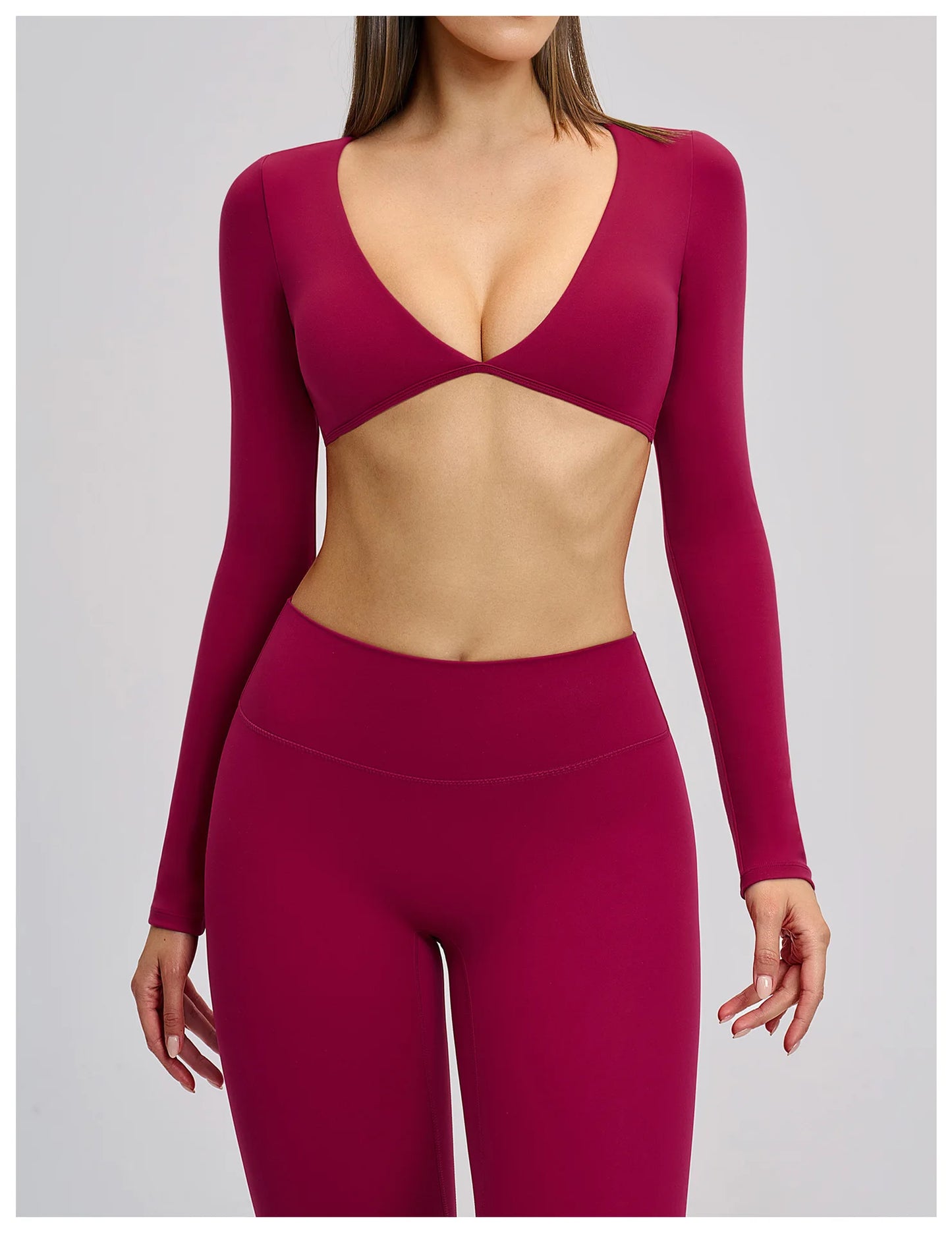 Sports Yoga Long Sleeve V T-shirt Sportswear Woman Gym Women's Female Clothing Slim Fit Sportswear Workout Clothes Fitness Wear