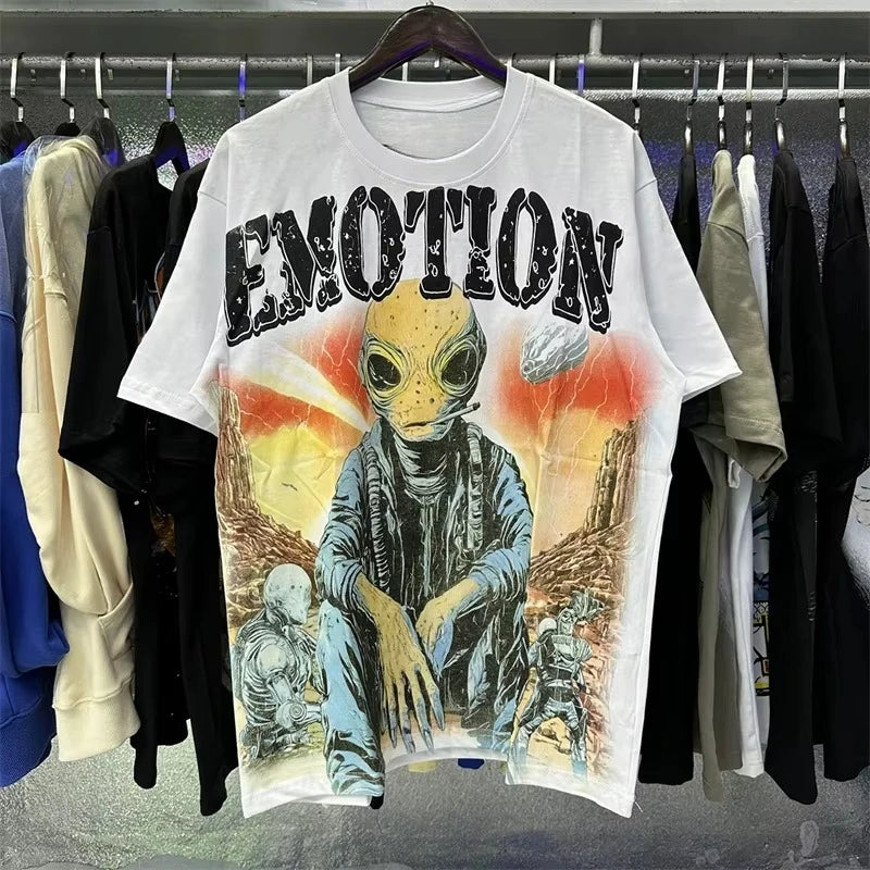 Unisex Couple Street Style Angel Print Summer Top Round Neck Short Sleeve T-Shirt