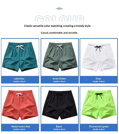 Summer Ice Silk Quick Drying Beach Shorts for Men's Slim Fit Running, Swimming, Fitness, Breathable Shorts