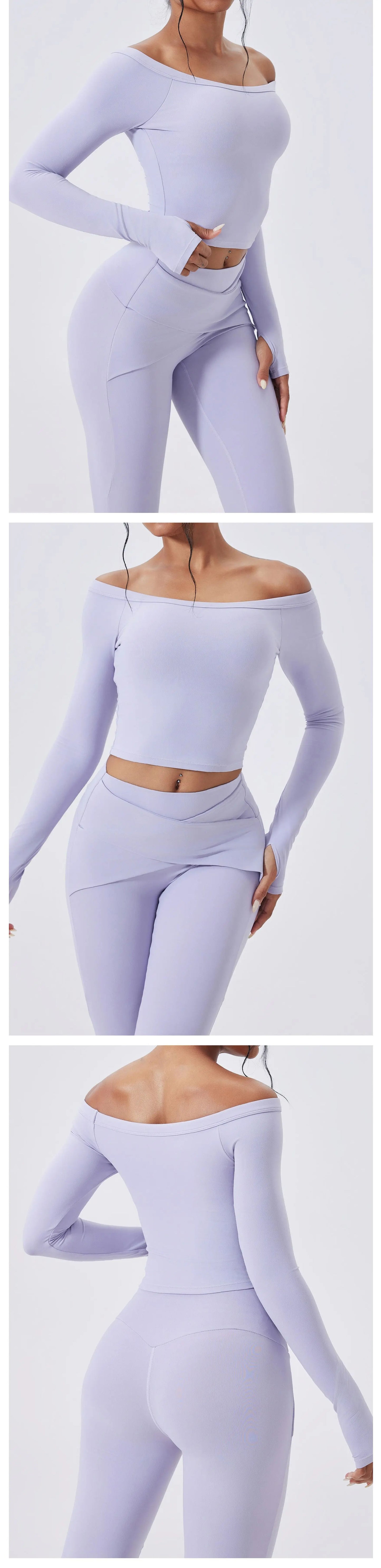 Slash Neck Long Sleeve Yoga Shirts Women Crop Top Breathable Quick Dry Sport T-shirt Female Gym Workout Top Fitness Clothing New