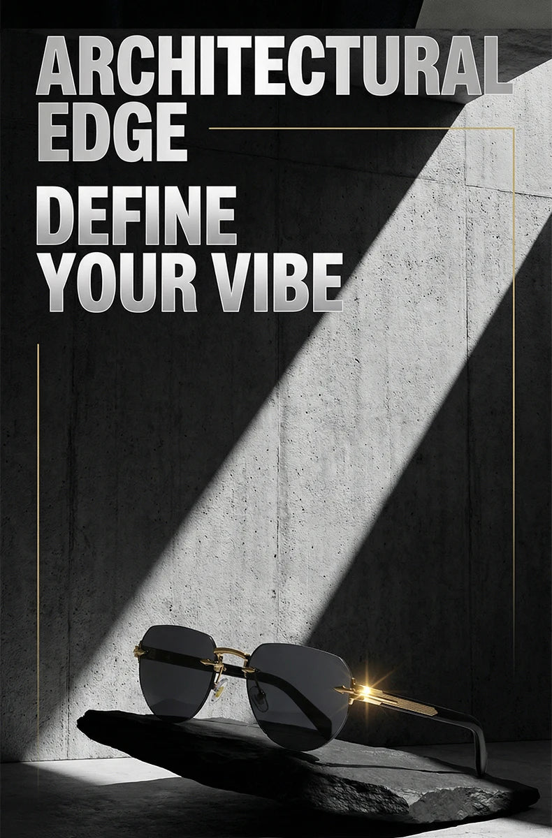 Square Rimless Punk Sunglasses Men Designer Vintage Polygon Metal Sun Glasses Male Fashion Eyewear Pilot Shades